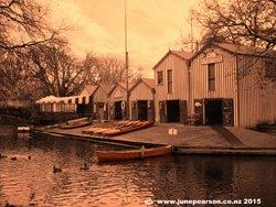 Antigua boatsheds in monotone